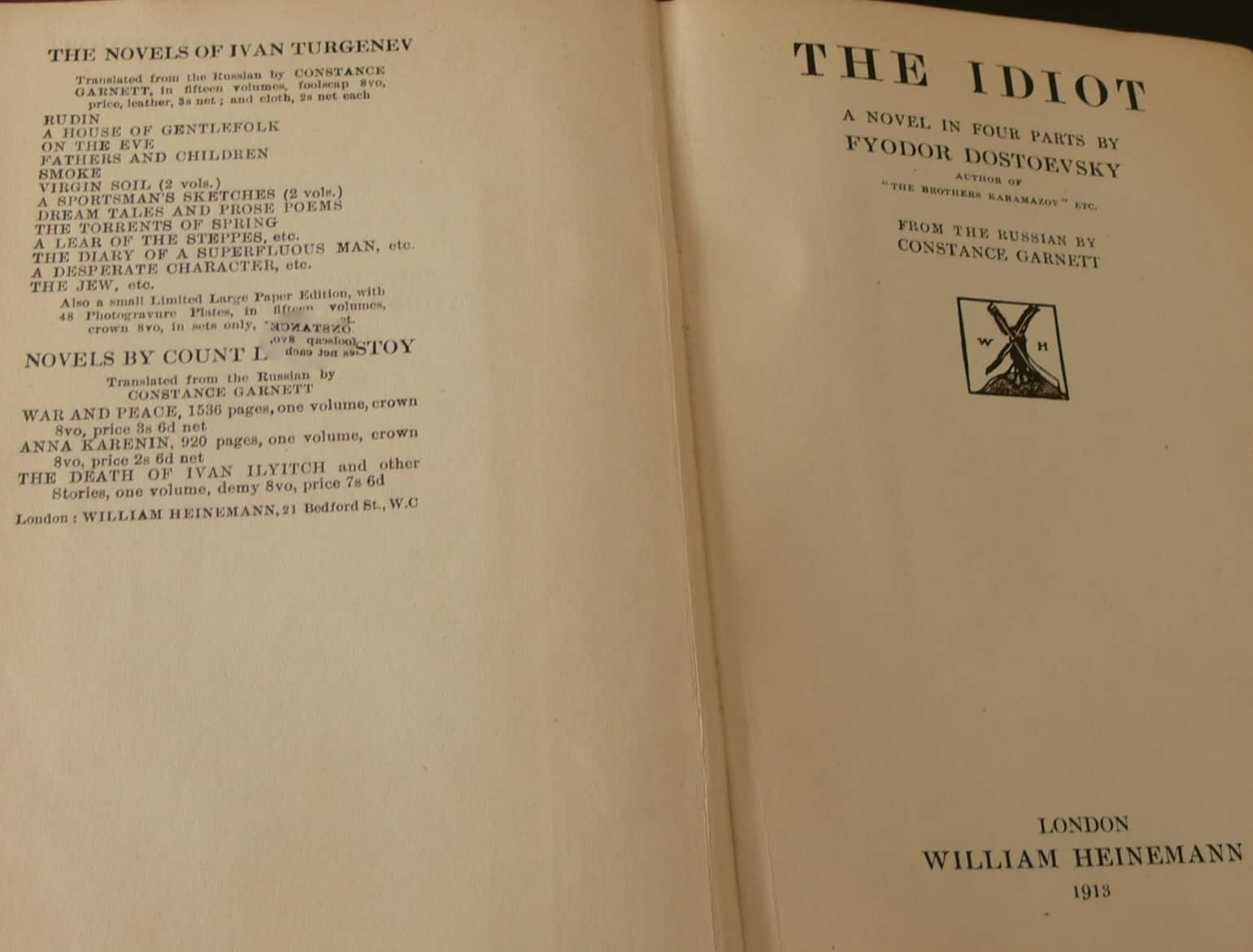 Antique The Idiot, Fyodor Dostoevsky First Edition Antique The Idiot, Fyodor Dostoevsky First Edition